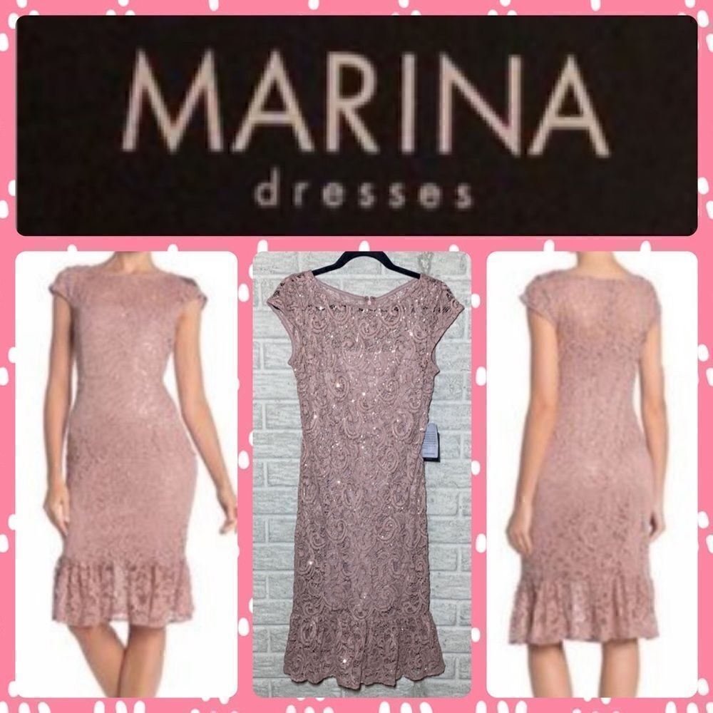 NWT MSRP $129 Marina Sequin Lace Cap Sleeve Dress Women's Size 6